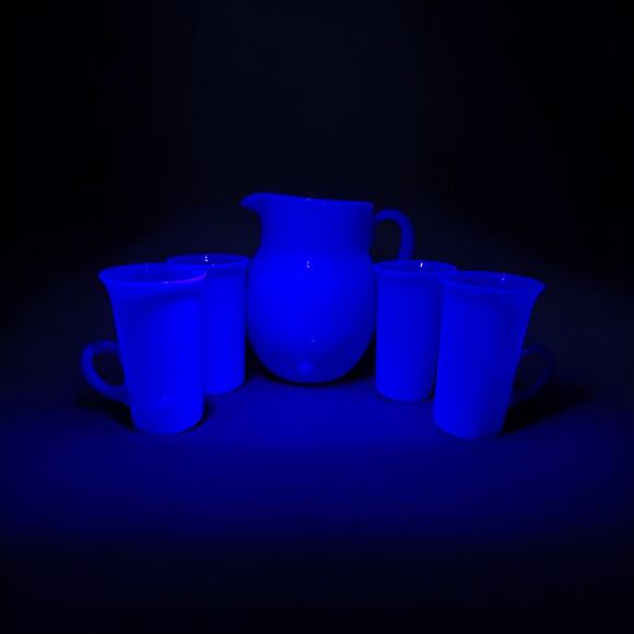 RARE Antique 1920s Fry Foval Opalescent Lemonade Set-Cobalt Blue-Art Deco - Picture 2 of 12